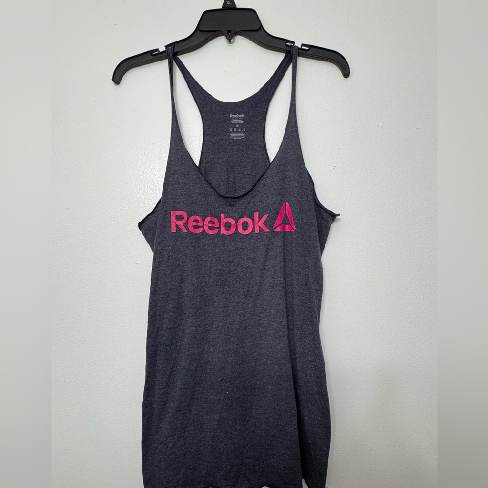 <Reebok> Charcoal Tank with Vibrant Pink Logo